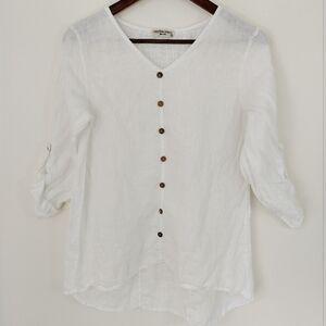 Terzo Millenio 100% Linen Top Relaxed White Small
